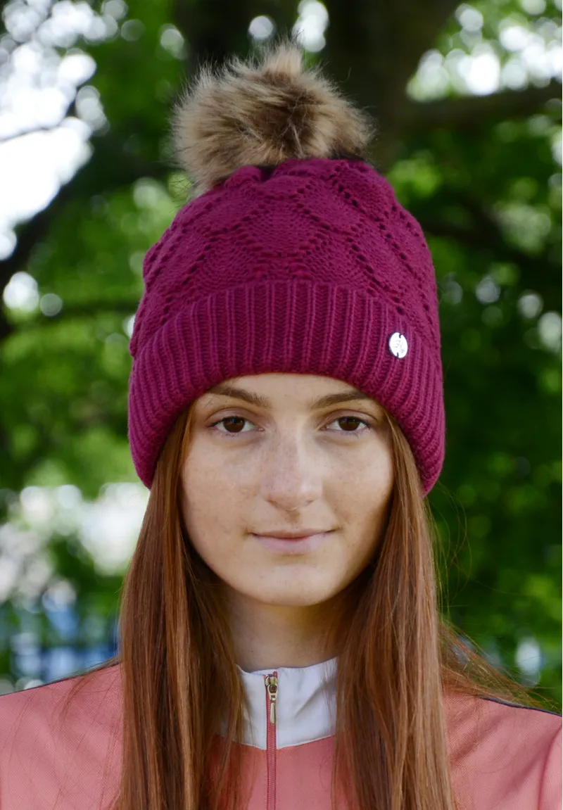 Hy Equestrian Saskatoon Knitted Bobble Hat - Very Berry-2